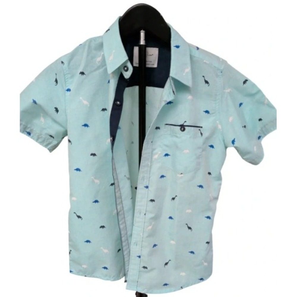 Craft‎ + Flow Button Down Shirt Little Boy 7-XL Spear Blue Dinosaur Print